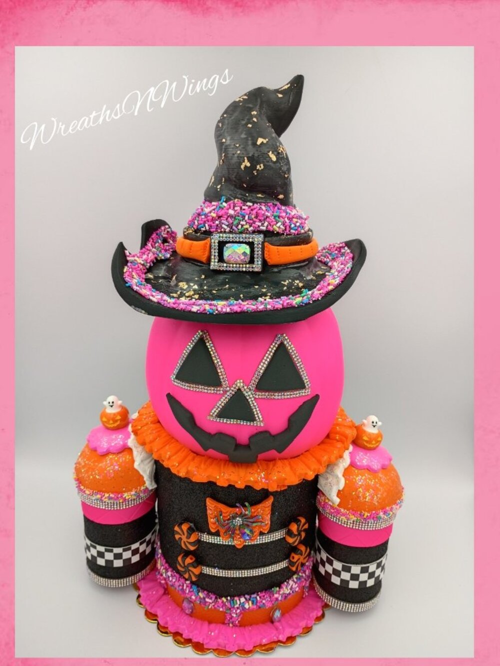 Pink Halloween Pumpkin Nutcracker, Whimsical Halloween Decor, Pink Jack-O'-Lante
